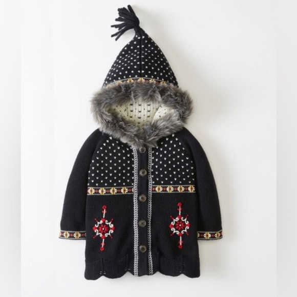 Hanna andersson size 60 black wool blend knit nordic folk elf sweater cardigan - Picture 1 of 11